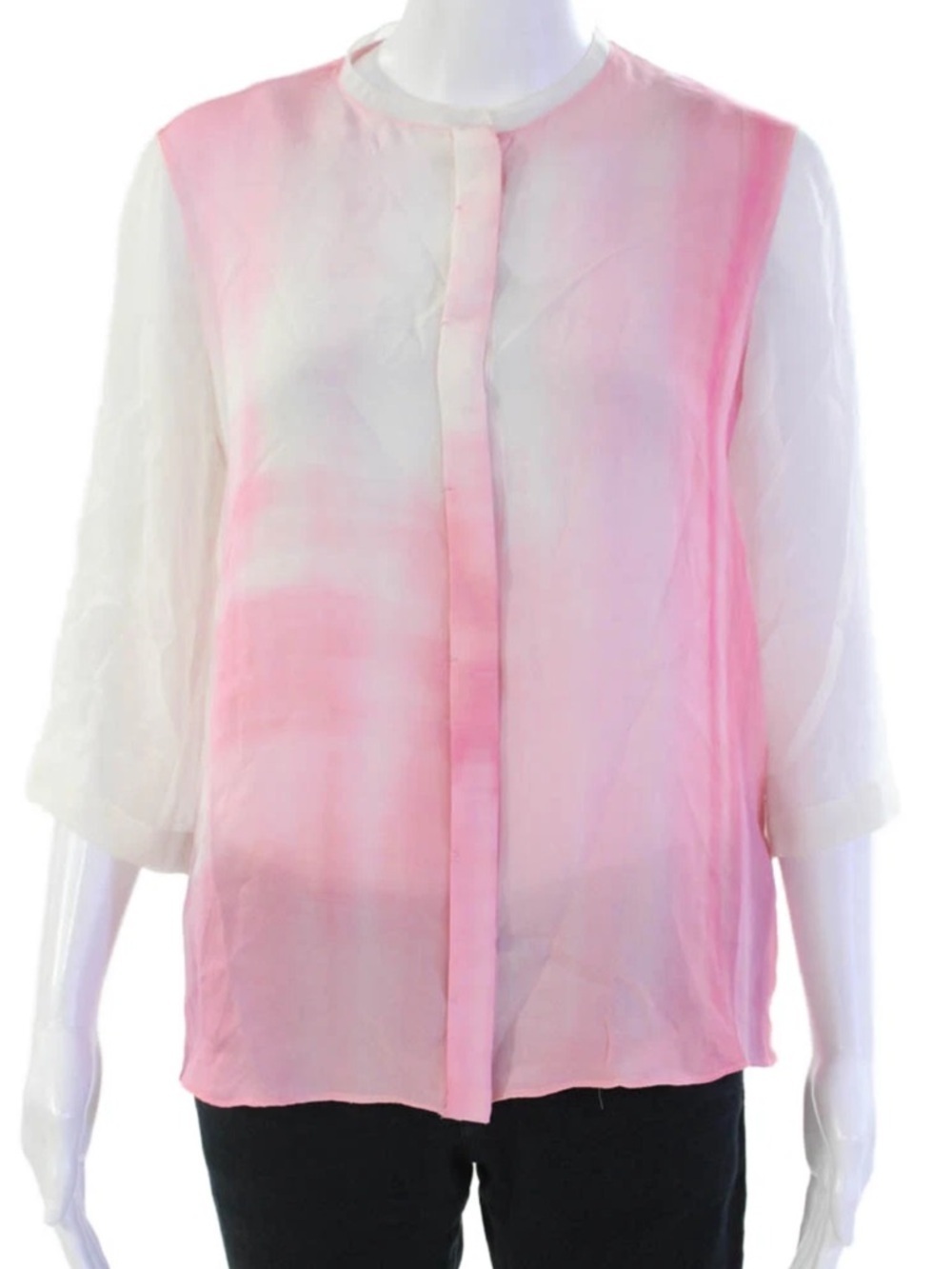 Elie Tahari Pink and White Ombre Sheer silk Button-Front Blouse women’s size XL